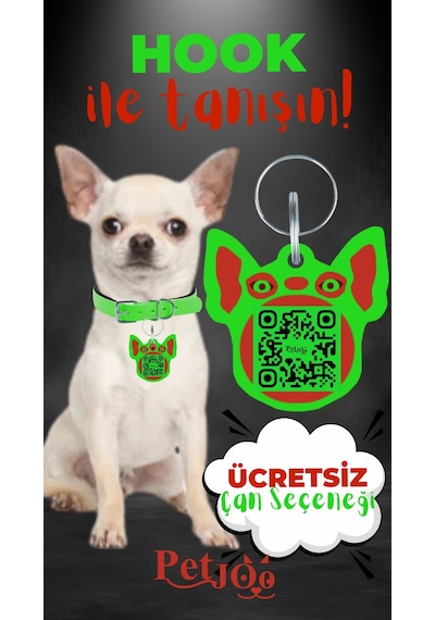 Petjoo 7.Hook Kırmızı-Yeşil Qr'lı Köpek Künyesi