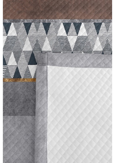 Gri Geometrik Genç Odası Tek Kişilik Pike Takımı - Mavi Kahverengi 160x220 Cm Kapitone Yatak Örtüsü Masalsı Çiçek Havası
