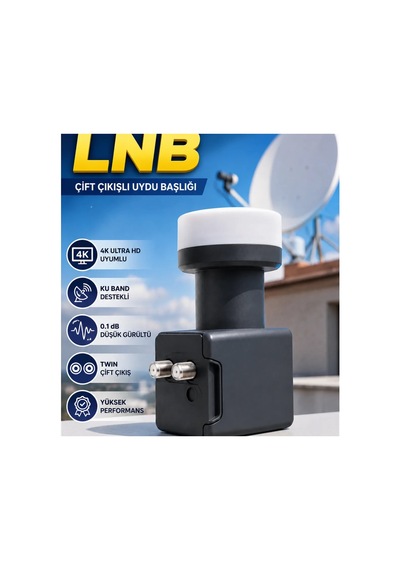 Twin Lnb 0.1 Db Ku Band Çift Çıkışlı 4k Ultra Hd Uyumlu Uydu Anten Lnb