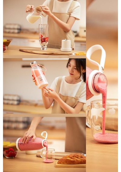 Smoothie Blender Taşınabilir Şarjlı Kişisel Mini Meyve Karıştırıcı 500 Ml Pembe