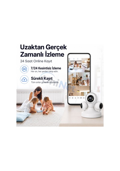 Uninet Üç Kameralı Wifi Iç Mekân Güvenlik Kamerası Üçlü Görüntü, Uzaktan Izleme Ve Gece Görüşü 355 Derece Ptz Kamera