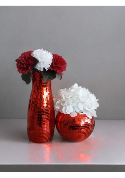 Işıltı Home Desing Aynalı Cam Vazo 2 Li Set Kırmızı Kırmızı