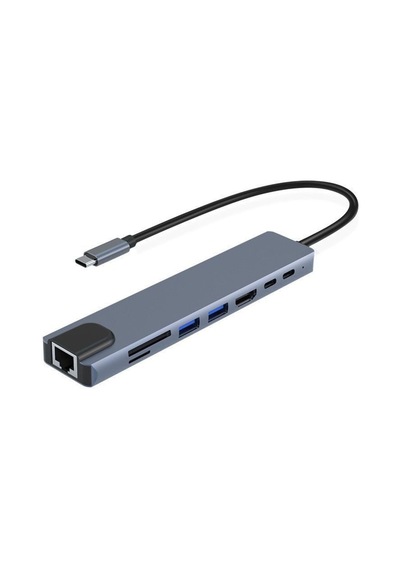 8 İn 1 Type-c Çıkışlı Çoklu Çevirici Adaptör Ethernet Hdmı Usb Çoklayıcı Sd Tf Kart Okuyucu Usb Hub