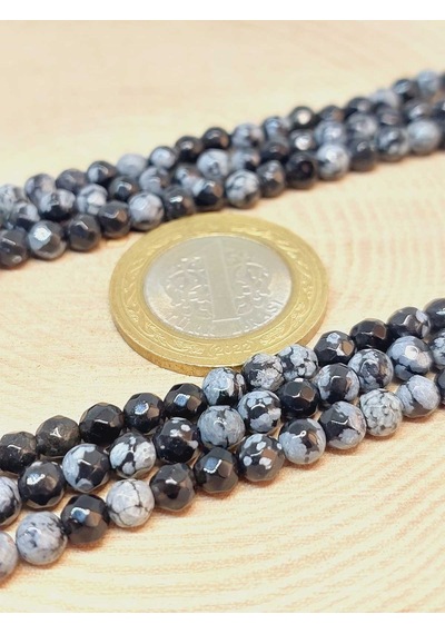 Kar Tanesi Obsidyen Taşı Dizi Faset Kesim 4-4.5mm Aralığı