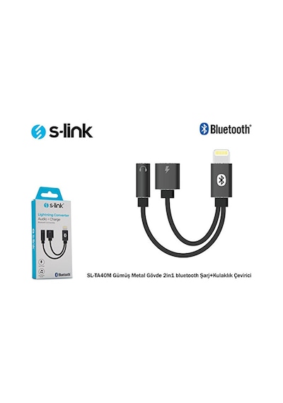 2 Adet S-link Sl-ta40m Gri Metal 2in1 Bluetooth Şarj+kulaklık Çevirici