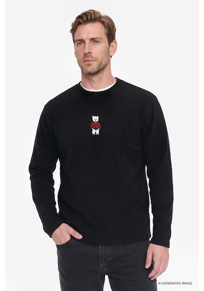Ac&Co / Altınyıldız Classics Erkek Sıyah Anti-pilling Tüylenme Yapmayan Standart Fit Bisiklet Yaka Nakışlı Sweatshirt Polar Siyah