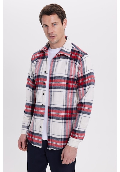 Tudors Erkek Slim Fit Dar Kesim Kareli Kışlık Oduncu Gömlek-42097 Çok Renkli