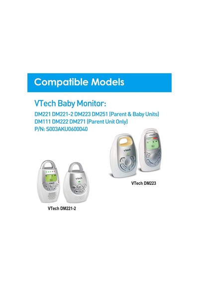 Vtech Dm221 Dm221-2 Dm223 Dm251 Ana Ve Bebek Birimleri Ses Ses Bebek Monitörü Şarj Cihazı Güç Adaptörü Ul List Genel