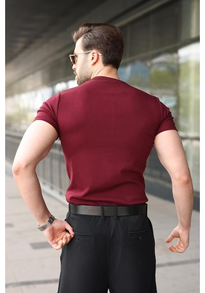 Madmext Bordo Yarım Düğmeli Slim Fit Erkek Tişört E7186