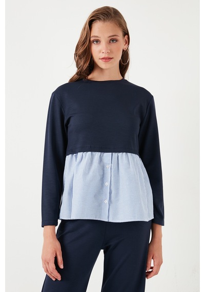 Lela Bisiklet Yaka Gömlekli  Oversize Fit Oysho Kumaş Bayan Sweat 5865880 Lacivert