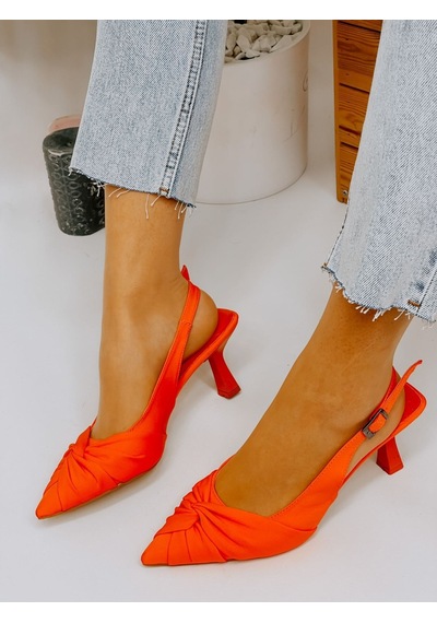 Ervanın Butiği Turuncu Saten Bow Fiyonk Detay Kadın Stiletto-3700