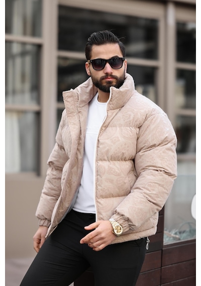 Erkek Dik Yaka Kışlık Flok Mont Çok Renkli