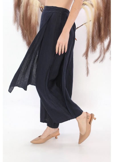 Bohem Stil İtalyan Ham Keten Pantolon Etek-8747 Lacivert