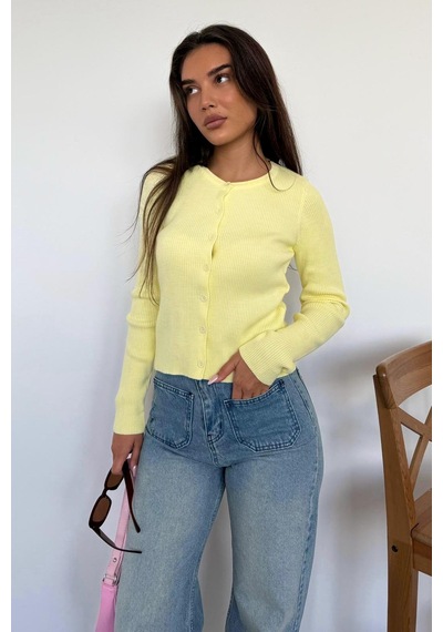 Seeh Sarı Düğmeli Uzun Kollu Triko Hırka Sh209 Standart