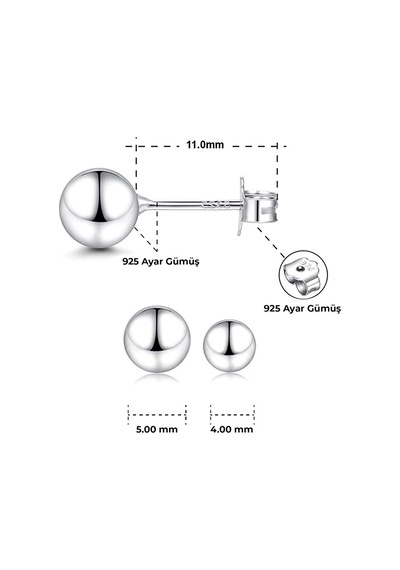 925 Ayar Gerçek Gümüş 5mm Top Küpe