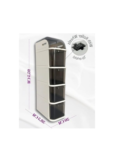 Banyo Ve Mutfak İçin 4 Çekmeceli Tekerlekli Organizer Dolap, 95x20x38.5 Cm Açık Meşe