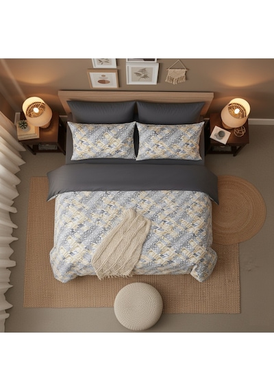 Mystory Home Lastikli Çarşaflı Çift Kişilik Nevresim Takımı Kırkyama Füme Füme