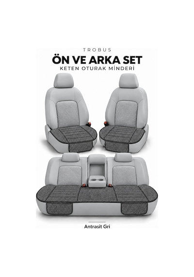 Honda City 2009-2013 Çizgili Keten 3'lü Minder Antrasit Gri