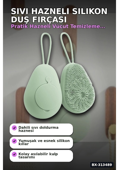 Sıvı Hazneli Yumuşak Silikon Duş Masaj Fırçası - Askılı Ergonomik 1 Adet Bx-313489 Renkli