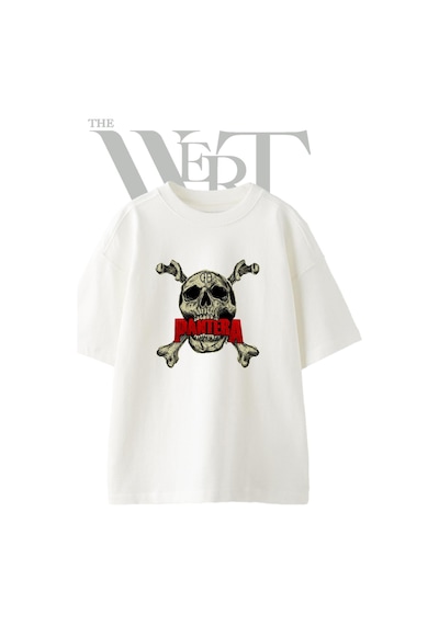 Thewert Pantera Skull 1 Tasarım Baskılı Ünisex Beyaz Oversize T-shirt
