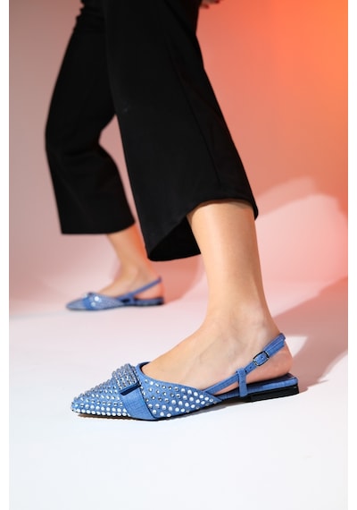 Luvishoes Kelp Kot Mavi Taşlı Kadın Düz Sandalet Mavi