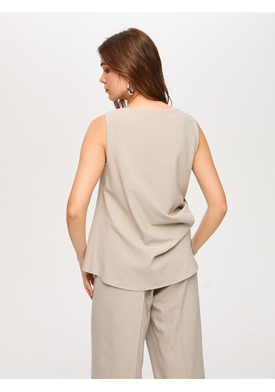 Faik Sönmez Beli Bağcık Detaylı Kolsuz Bluz S26blz031 Us26blz03172 Taş
