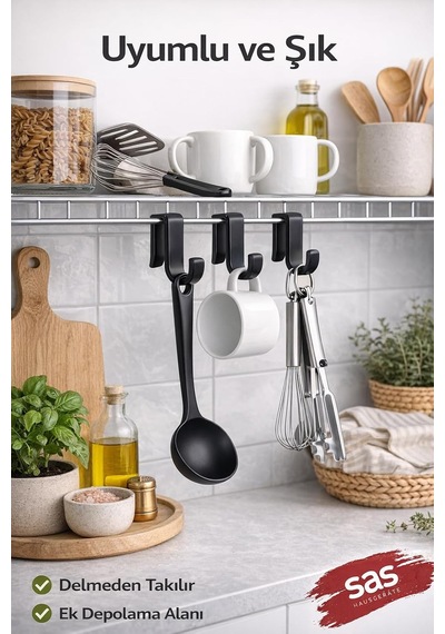 Sas Haus 4 Adet Plastik Askı Metal Banyo Mutfak Rafları Için Siyah Diğer