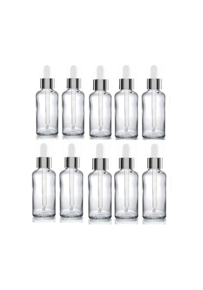 30 Cc Cam Damlalıklı Şeffaf Şişe 30 Cc 30ml X 10 Adet / Ecza Şişesi / Dropper Şişe Gümüş Renk Kapk Şeffaf