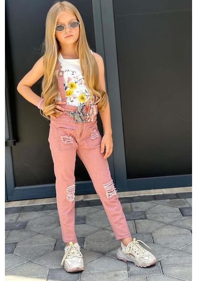 Riccotarz Kız Çocuk Kare Yaka Kolsuz Çiçek Baskılı T-shirt Yırtmaç Detaylı Gül Kurusu Jean Salopet Takım Gül Kurusu Riccotarz Kız Çocuk Kare Yaka Kolsuz Çiçek Baskılı T-shirt Yırtmaç Detaylı Gül Kurusu Jean Salopet Takım Gül Kurusu