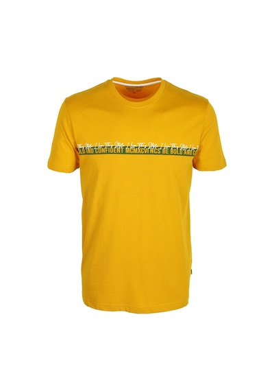 Erkek Hardal Slim Fit Bisiklet Yaka Baskılı %100 Pamuk Nokta Desenli T-shirt 1932-Hardal