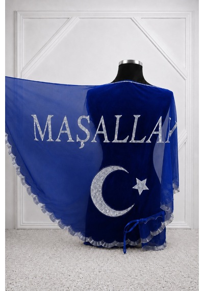 Azra Kına Mavi Ayyıldızlı Maşallah Pullu Örtü, Sünnet, Mevlid Töreni, Sünnet Omuz Örtüsü Sünnet Şalı, Kına Örtüsü