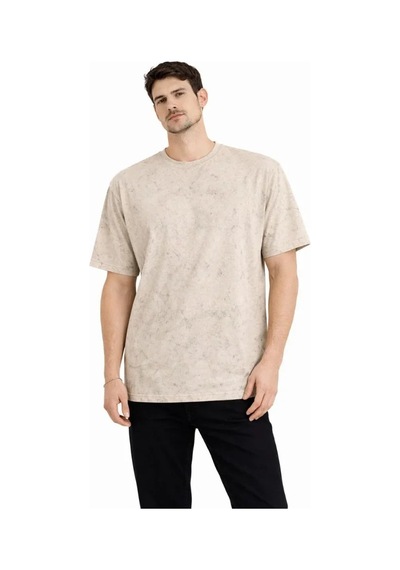 Efnaz Style Erkek Asit Yıkama Bisiklet Yaka Kısa Kollu Oversize T-shirt Tişört - Bej