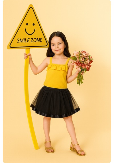 Esila Kids Kız Çocuk Etek Misineli Şık Etek Siyah