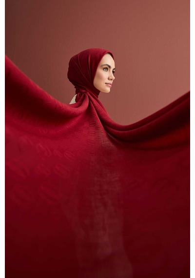 İmannooor Zincir Desen Bordo Pamuk İpek Şal 70x210