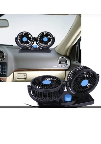 Point 12v Kademeli Çift Başlı 360 Dönebilen Araç Fanı Oto Fan Soğutucu Vantilatör