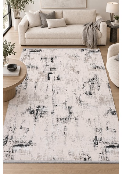 Valira Doxa Krem Gri Özel Ölçü Salon Oturma Odası Koridor Halısı Robot Süpürge Uyumlu Kolay Temizlenebilir Yüksek Kaliteli Polyester Krem/gri