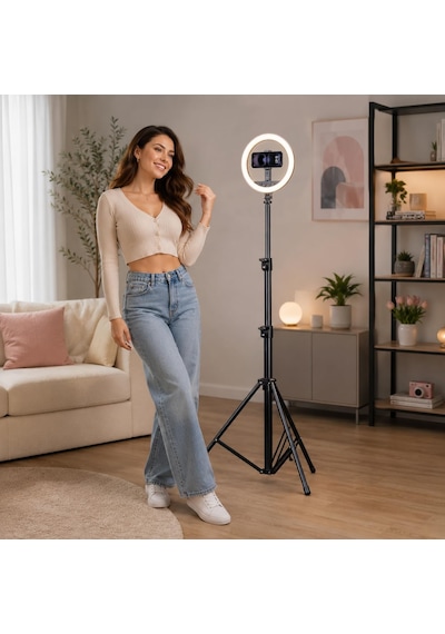 Ayrex 10 İnç Ring Light Tripodlu 3 Renk Bluetooth 5.2 2.1 M Np-l20s