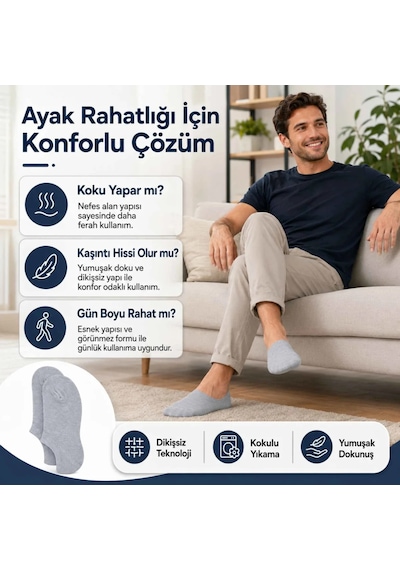 Elitse Erkek Bambu 6'lı Dikişsiz Babet Çorap Siyah Beyaz Gri Görünmez Sneaker Çorap Nefes Alan Yumuşak Siyah 6'lı