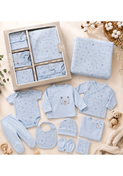 Baby Zuhu Waffle Kumaş Panda Desenli Erkek 10 Lu Hastane Çıkışı 0-3 Aylık -ba3001713 - Mavi