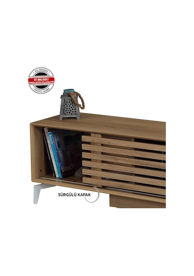 Lulu Metal Ayaklı Tv Ünitesi 150Cm / Sürgülü Kapaklı Tv Sehpası