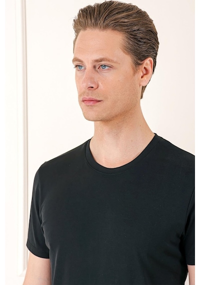 Efor Slim Fit Bisiklet Yaka %100 Pamuk Koyu Siyah Tişört Ts 878 Siyah