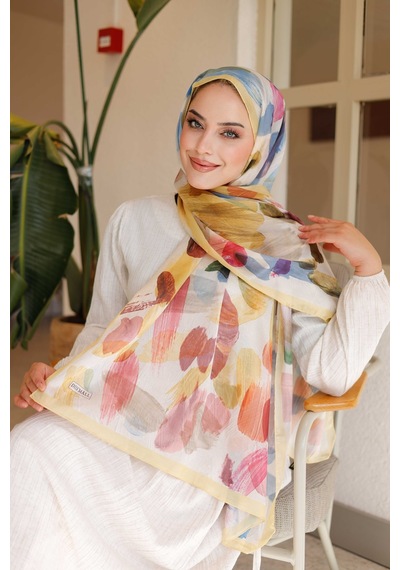Mimiyum Nayf İpek Şal Pastel Desen - Sarı