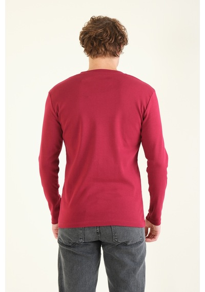 Giyim Dünyası Erkek Sıfır Yaka Düğmeli Uzun Kol Sweatshirt Bordo 001