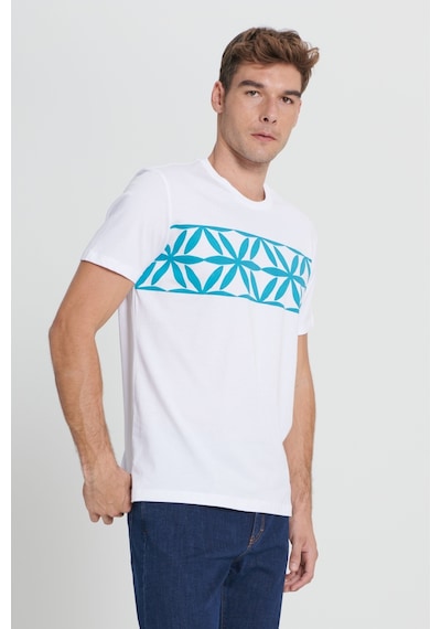 AC&Co / Altınyıldız Classics Erkek Beyaz Standart Fit Normal Kesim Baskılı Bisiklet Yaka Tişört Beyaz