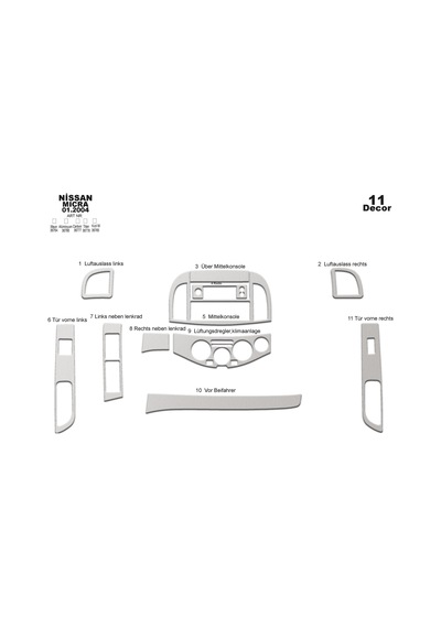 Nissan Micra Torpido Kaplama 2004-2009 11 Parça Alüminyum