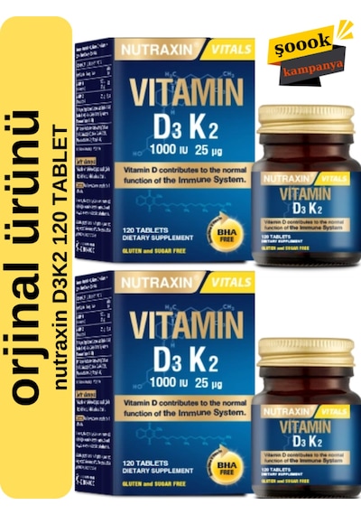 D3k2 120 Tablet 2'li - 1000 Iu D3 Vitamini, 25 Mcg K2 Vitamini