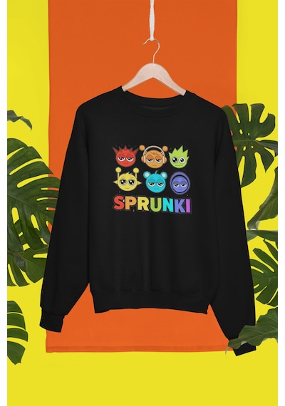 Magors Stıl-x Sprunki Baskılı Bisiklet Yaka Çocuk Sweatshırt Siyah-5