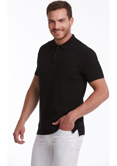 Hatemoğlu 530814660 Regular Fit Pamuk Polo Yaka Erkek Tişört Siyah