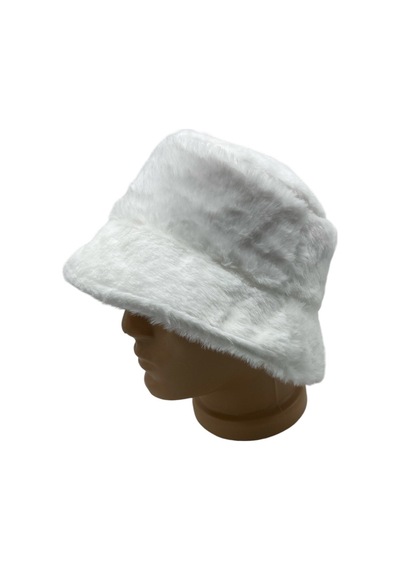 Gonca Şapka Lüks Beyaz Bucket Peluş Kova Şapka