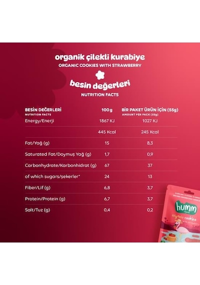Organik Vegan Çilekli Kurabiye Atıştırmalık Paketi - 12 Adet 640 G